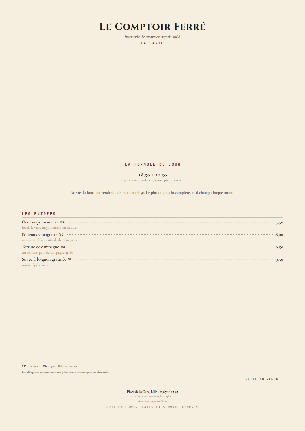 Carte de brasserie à imprimer, habillage « Le Bouchon Vert »