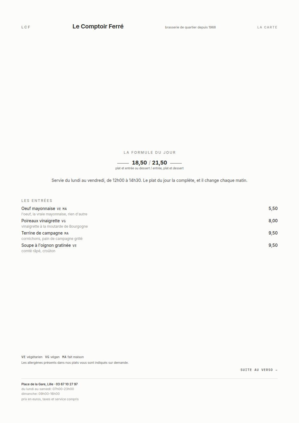 Carte de brasserie à imprimer, habillage « Grille »