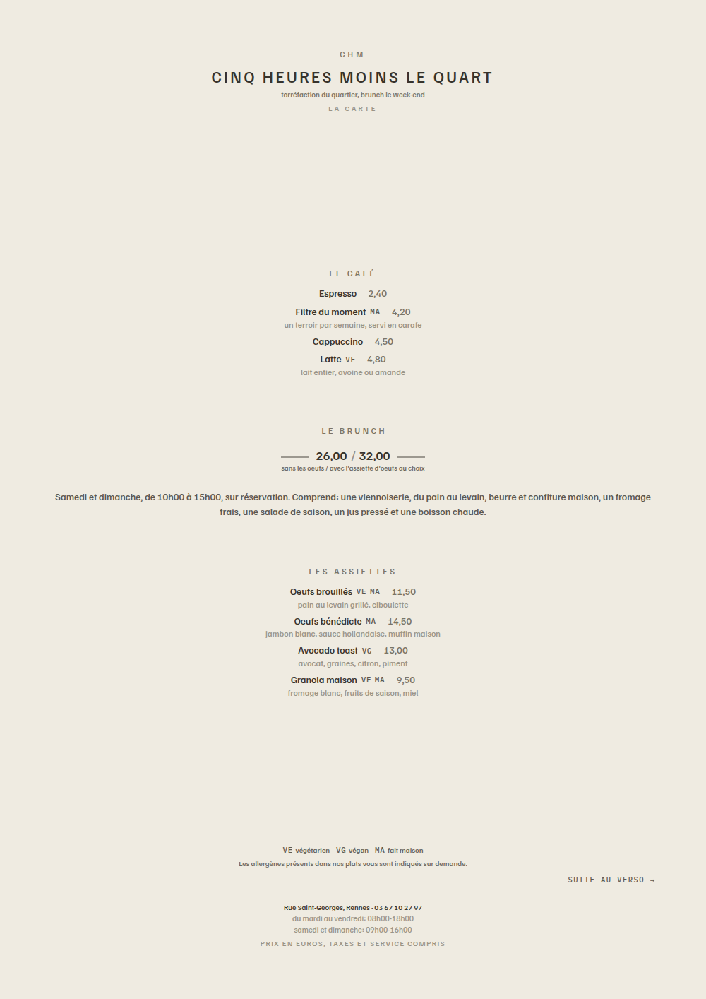 Carte de café et de brunch à imprimer, habillage « Papier »