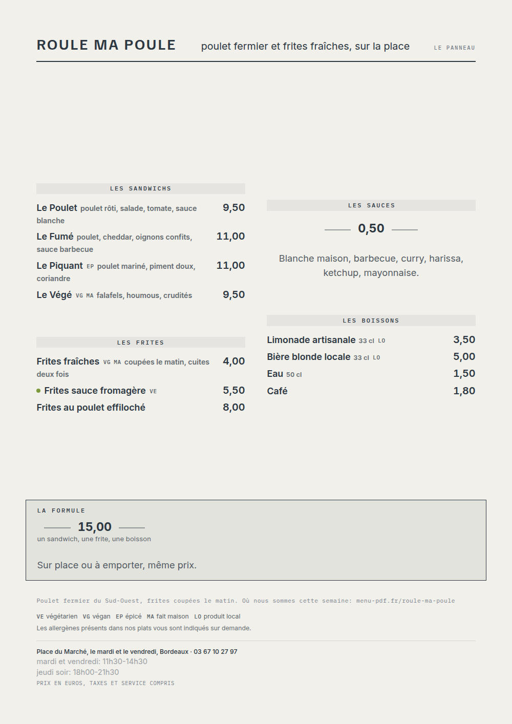Carte de food truck à imprimer, habillage « Semaine 12 »