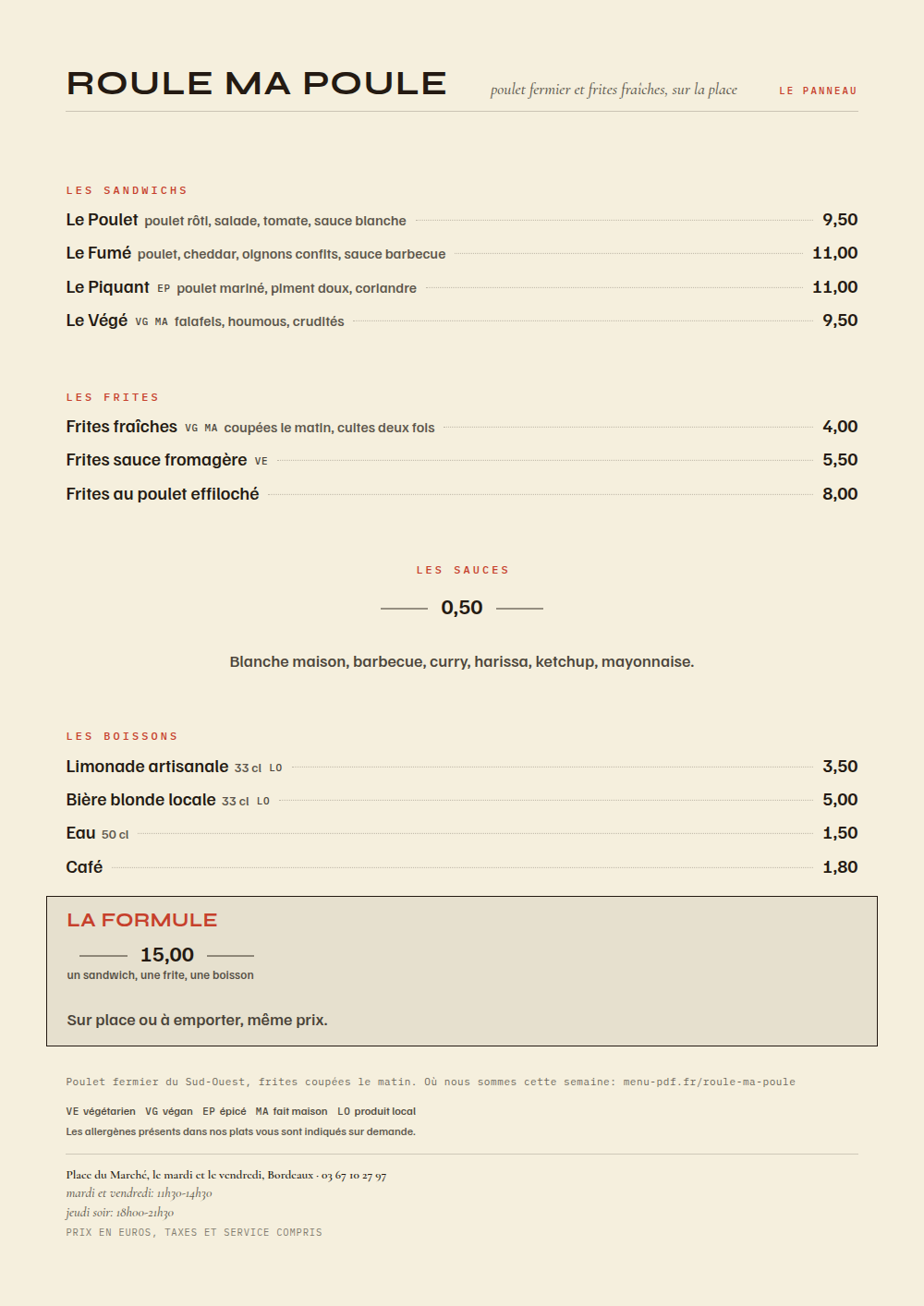 Carte de food truck à imprimer, habillage « Bibim »