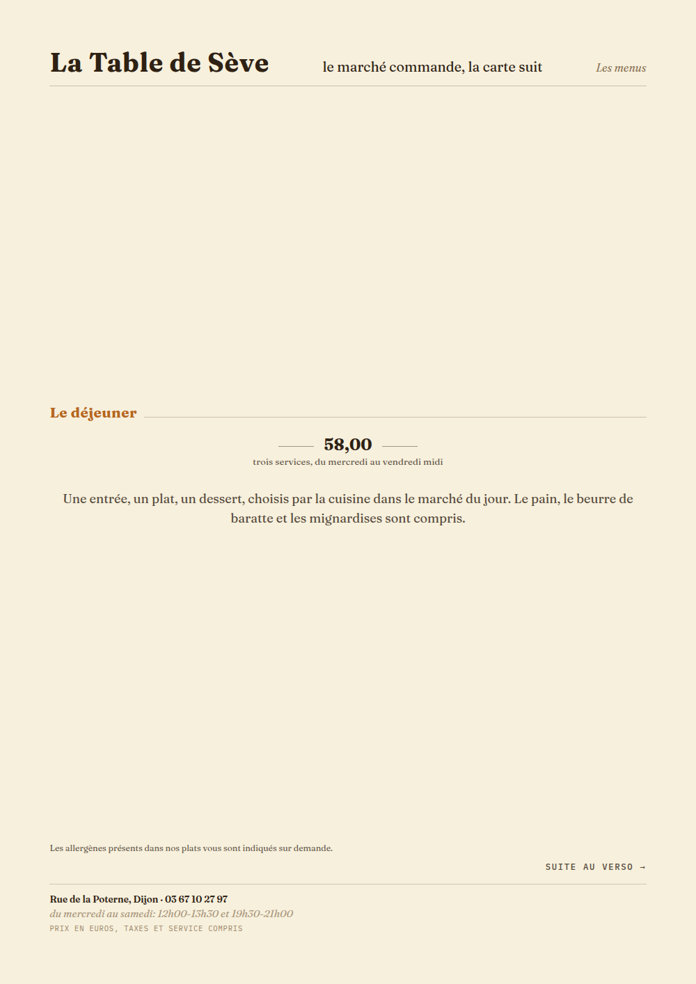 Carte de restaurant gastronomique à imprimer, habillage « Affinois »