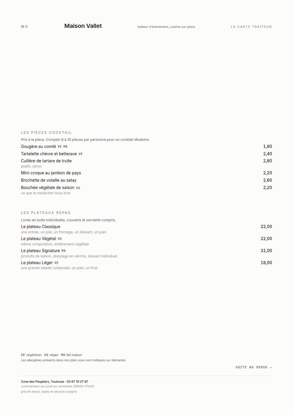 Carte de traiteur à imprimer, habillage « Grille »